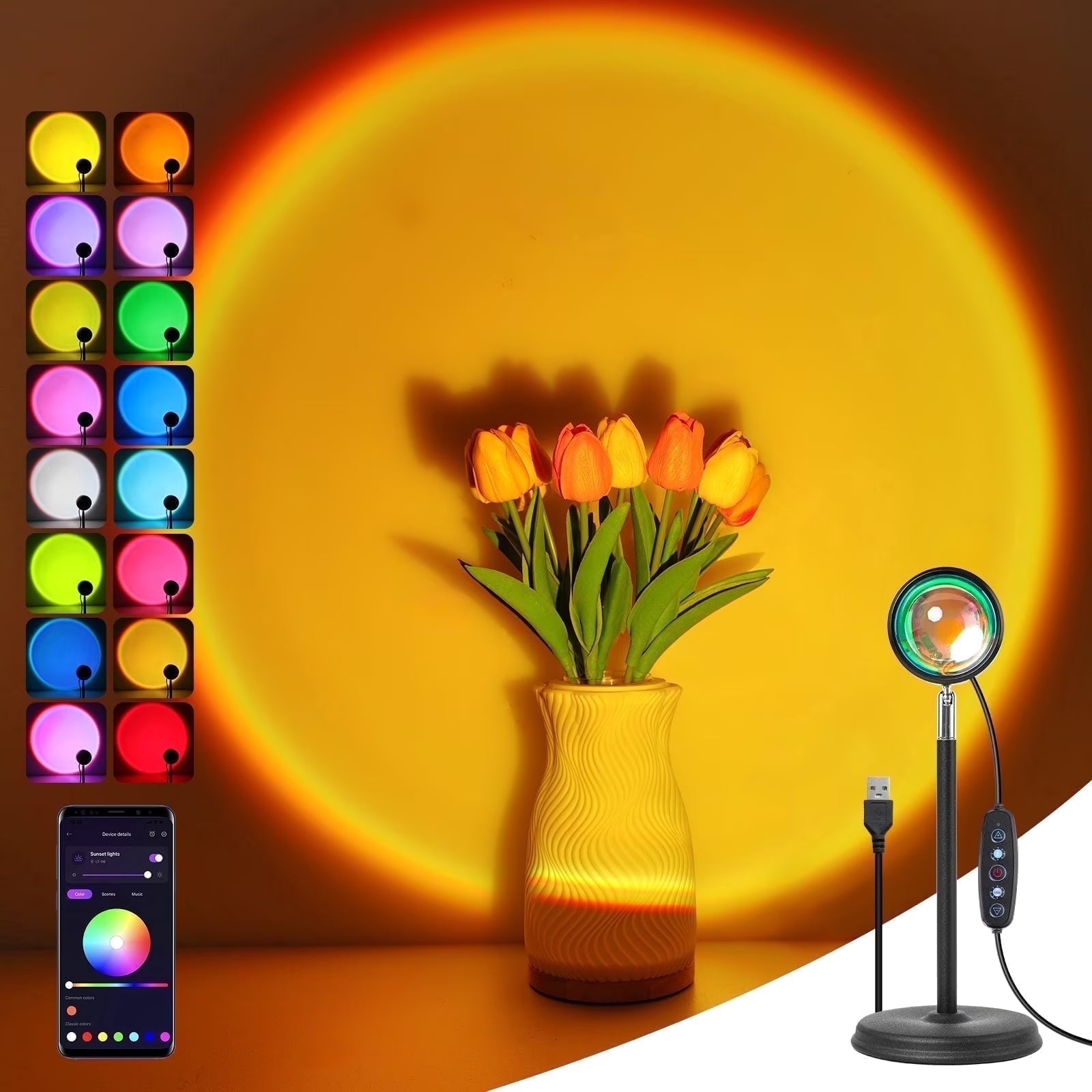 RGB Color Changing Sunset Lamp Projector - Portable LED Lights for Home, Bedroom, Parties, and Holiday Decor