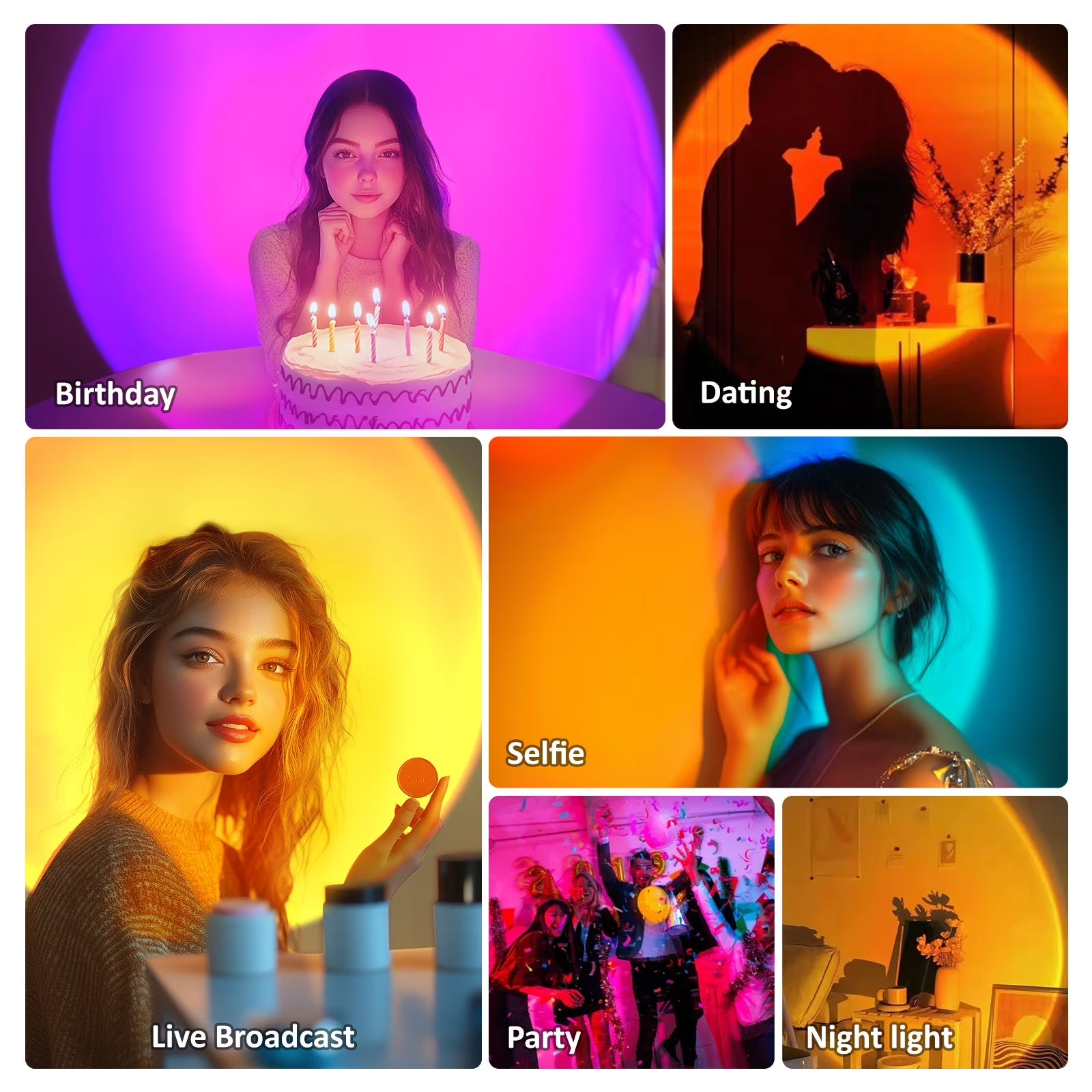 RGB Color Changing Sunset Lamp Projector - Portable LED Lights for Home, Bedroom, Parties, and Holiday Decor