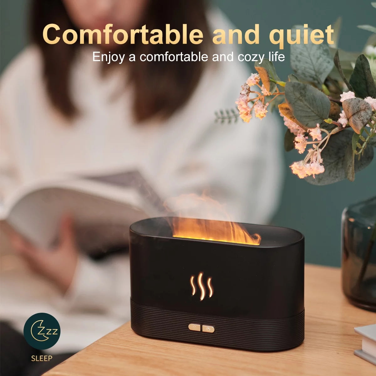 Transform Your Space with the Ultrasonic Cool Mist Humidifier & Essential Oil Diffuser - 7-Color Flame Lights - Stylish White Design for Home Comfort