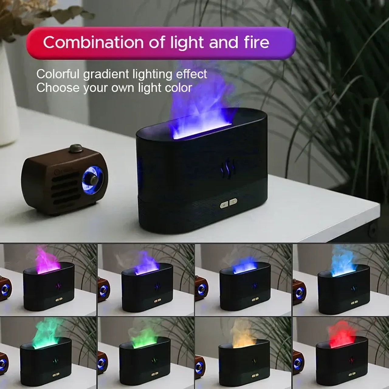 Transform Your Space with the Ultrasonic Cool Mist Humidifier & Essential Oil Diffuser - 7-Color Flame Lights - Stylish White Design for Home Comfort