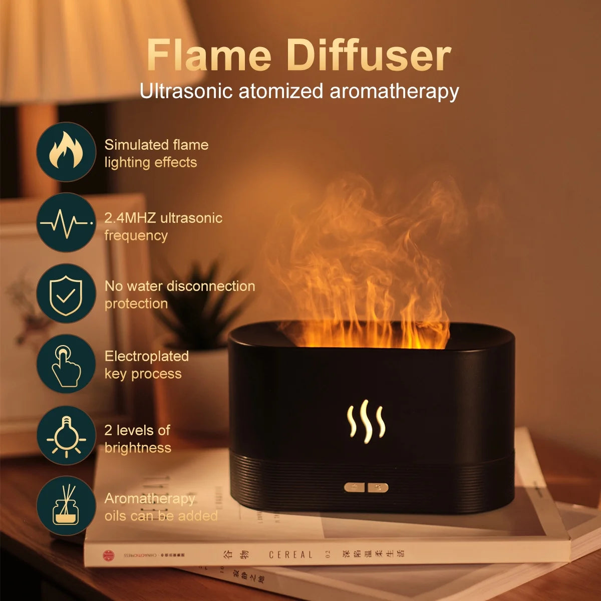 Transform Your Space with the Ultrasonic Cool Mist Humidifier & Essential Oil Diffuser - 7-Color Flame Lights - Stylish White Design for Home Comfort