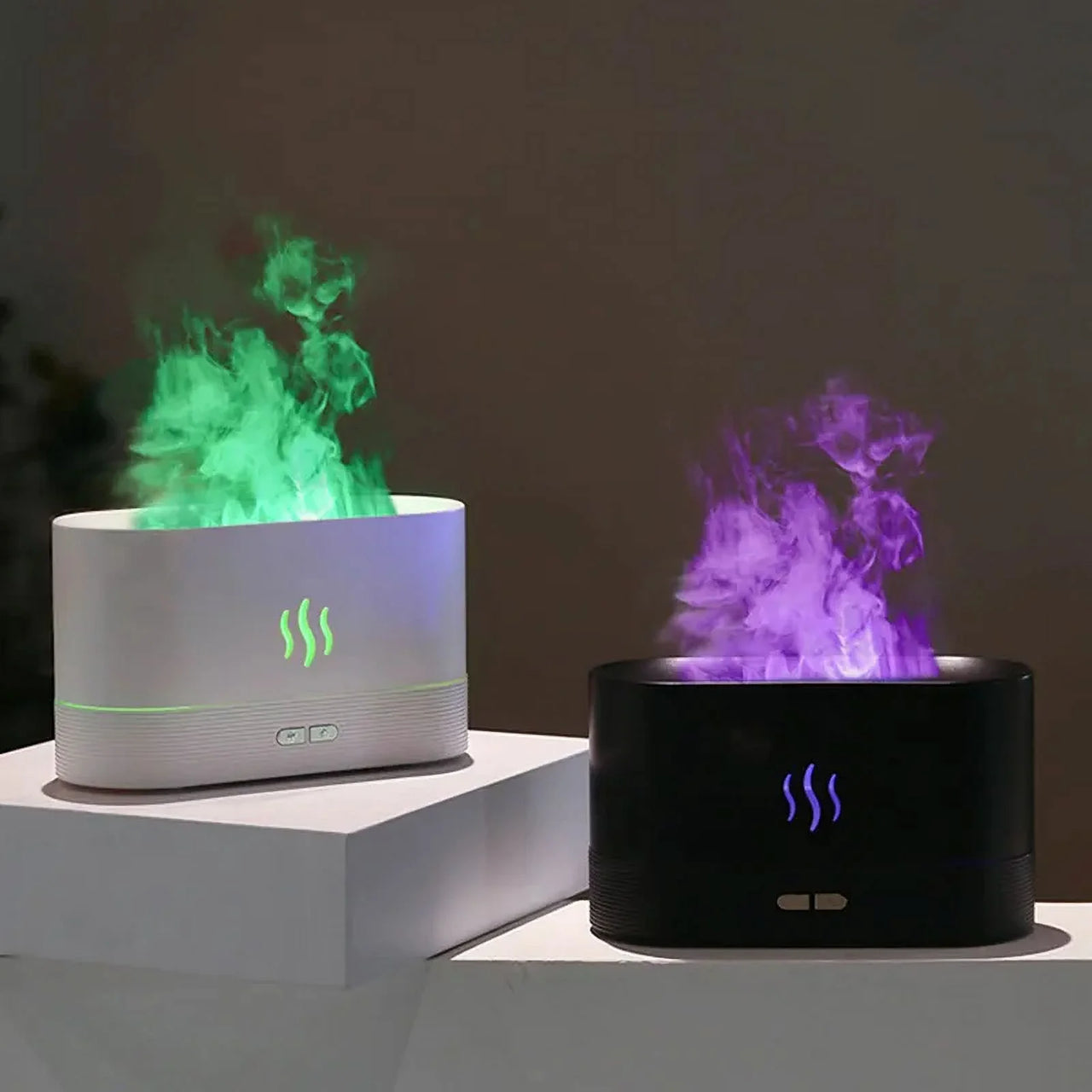 Transform Your Space with the Ultrasonic Cool Mist Humidifier & Essential Oil Diffuser - 7-Color Flame Lights - Stylish White Design for Home Comfort